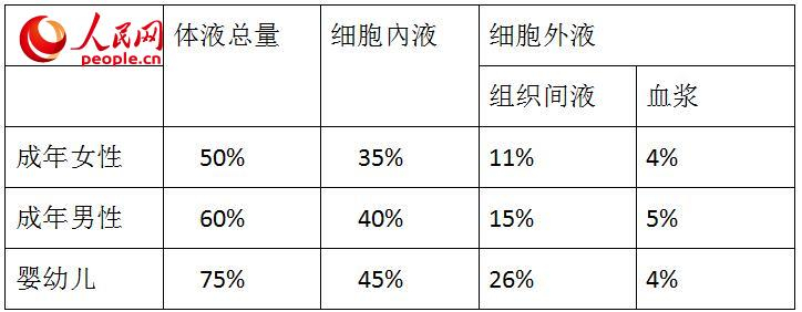 体液量在体重中所占的比例(许英霞 制表)