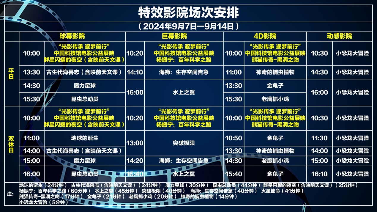 中科馆场次安排,9月电影名单