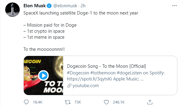 这次是来真的!马斯克准备将狗狗币以卫星方式“送上天 这次是来真的!马斯克准备将狗狗币以卫星方式“送上天